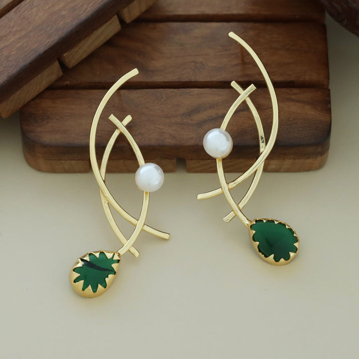 Alayna Golden Triple Curvy Glossy Pearl Drop Earring