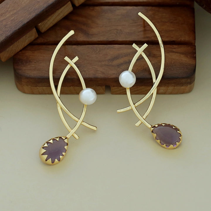 Alayna Golden Triple Curvy Glossy Pearl Drop Earring