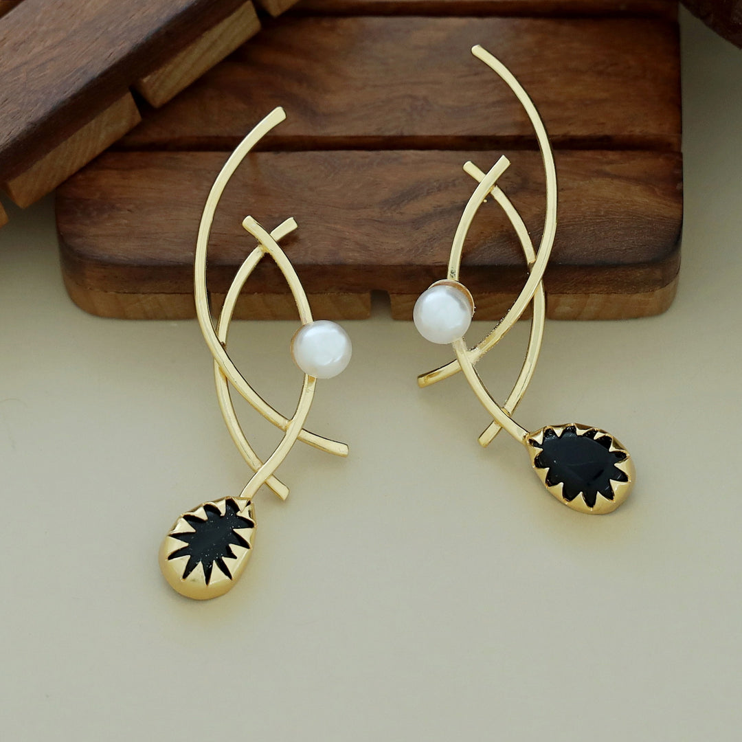 Alayna Golden Triple Curvy Glossy Pearl Drop Earring