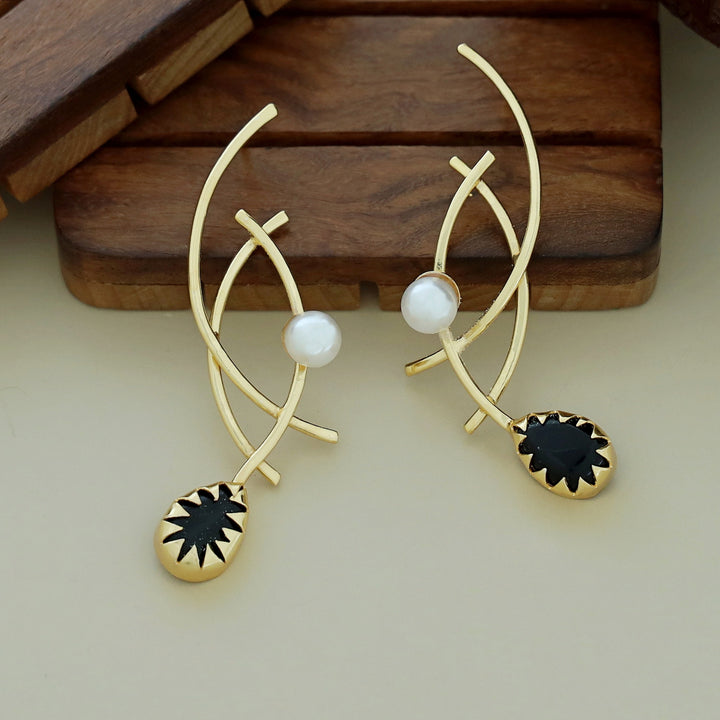 Alayna Golden Triple Curvy Glossy Pearl Drop Earring