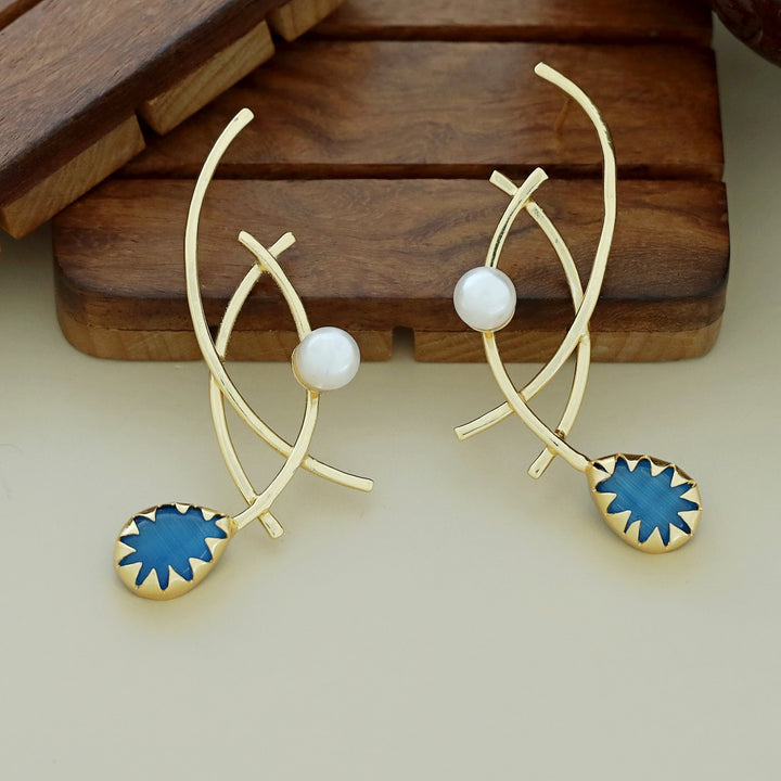 Alayna Golden Triple Curvy Glossy Pearl Drop Earring