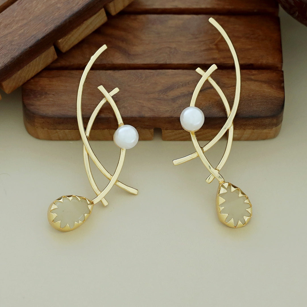Alayna Golden Triple Curvy Glossy Pearl Drop Earring