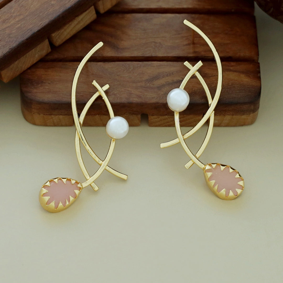 Alayna Golden Triple Curvy Glossy Pearl Drop Earring