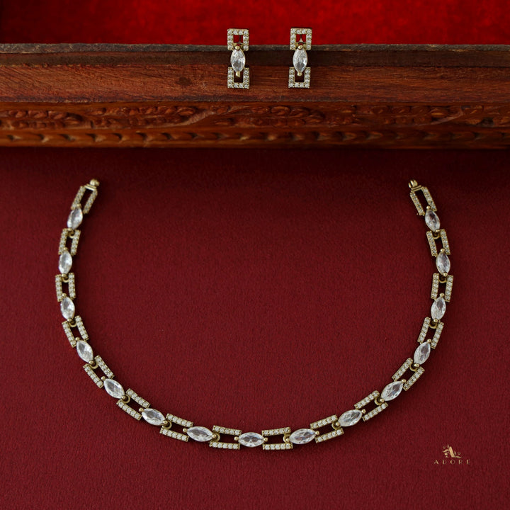 Ananya Rectangle + Drop Glossy Short Neckpiece with Earring