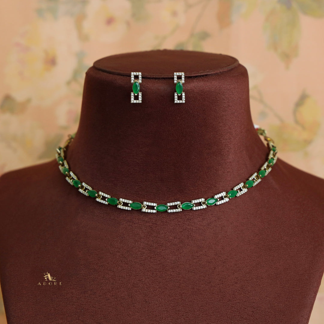 Ananya Rectangle + Drop Glossy Short Neckpiece with Earring