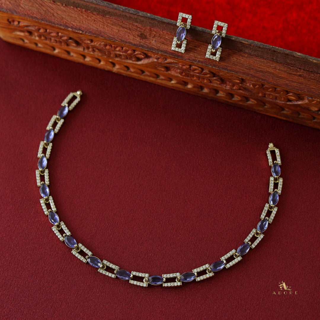 Ananya Rectangle + Drop Glossy Short Neckpiece with Earring