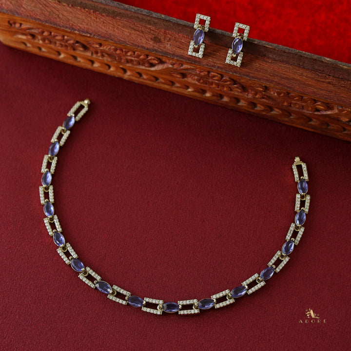 Ananya Rectangle + Drop Glossy Short Neckpiece with Earring