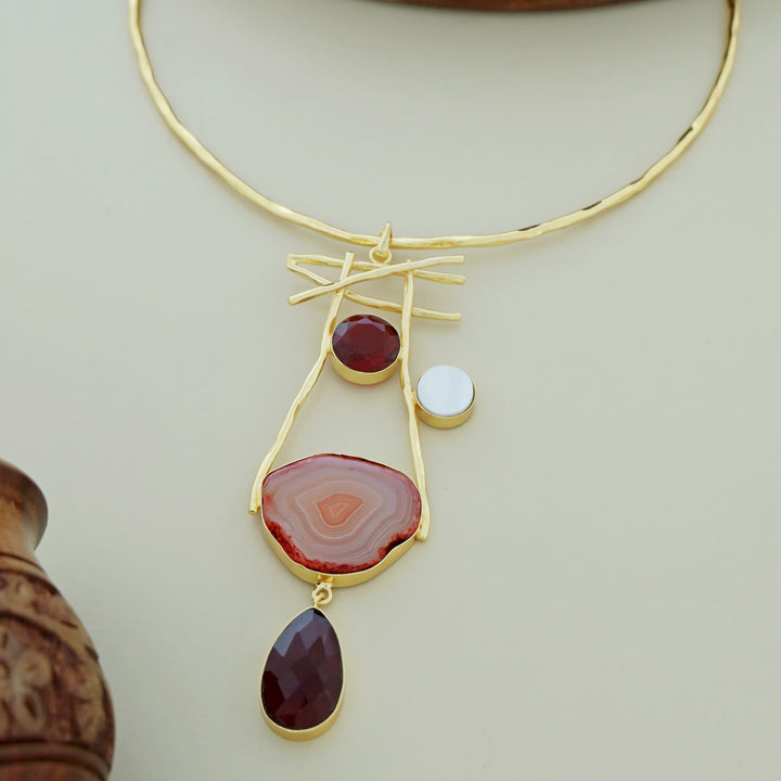 Binita Hammered Sticks MOP Agate Glossy Neck Cuff