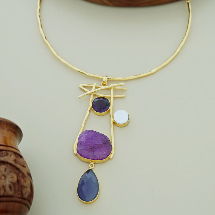 Binita Hammered Sticks MOP Agate Glossy Neck Cuff