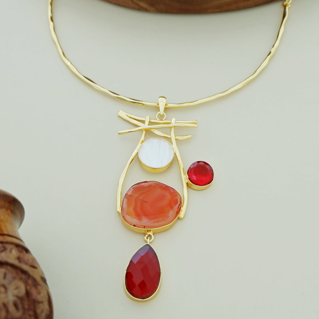 Binita Hammered Sticks MOP Agate Glossy Neck Cuff