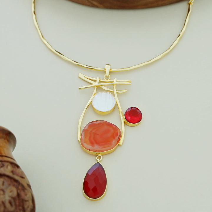 Binita Hammered Sticks MOP Agate Glossy Neck Cuff