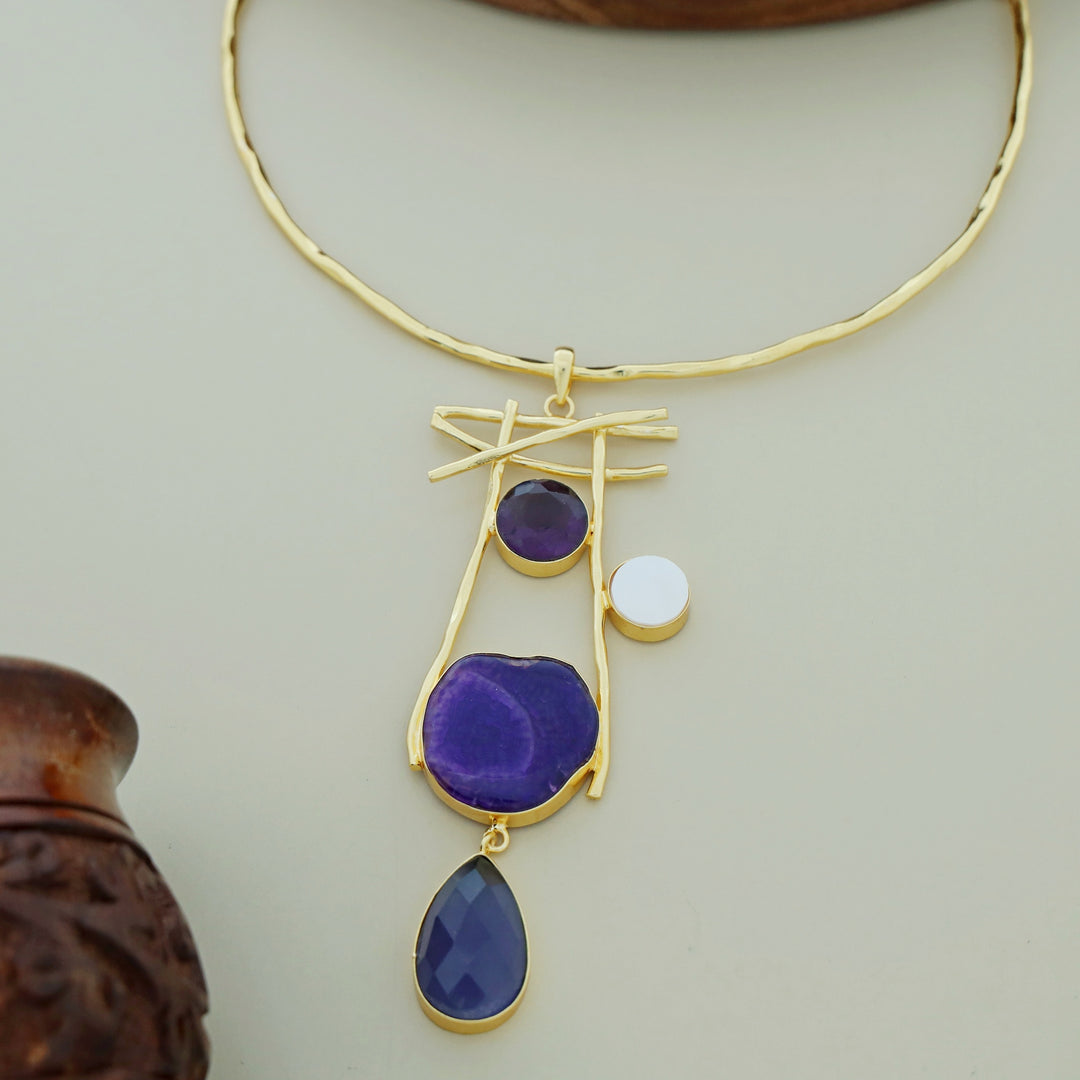 Binita Hammered Sticks MOP Agate Glossy Neck Cuff