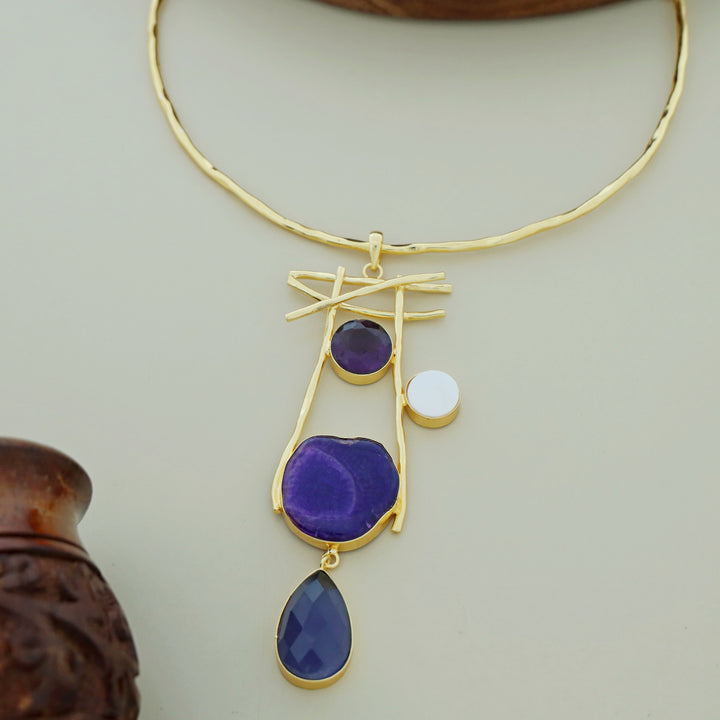 Binita Hammered Sticks MOP Agate Glossy Neck Cuff