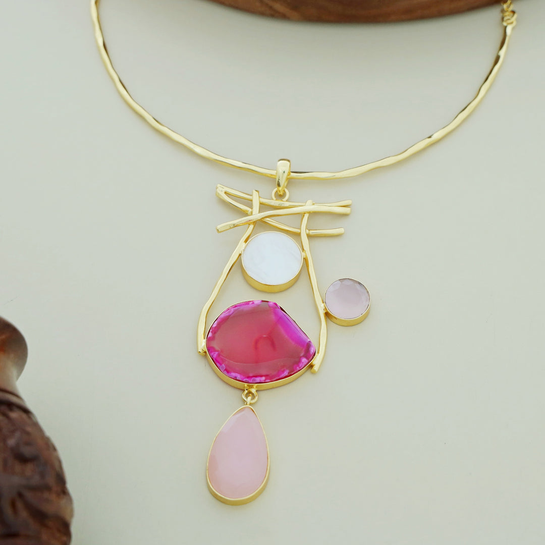 Binita Hammered Sticks MOP Agate Glossy Neck Cuff