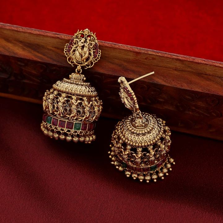 Radha Krishna Golden Ball Kemp Stone Jhumka