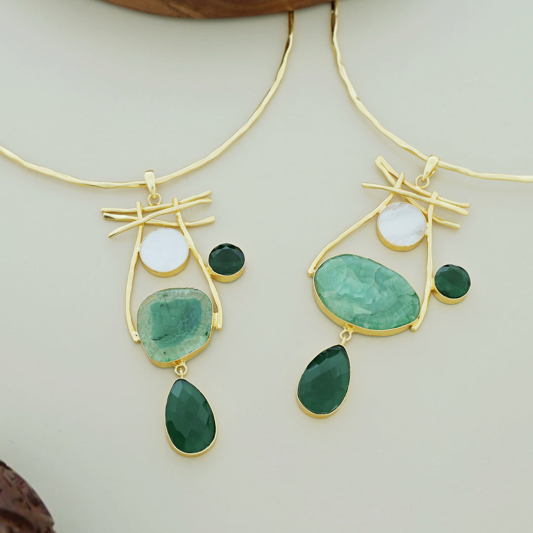 Binita Hammered Sticks MOP Agate Glossy Neck Cuff