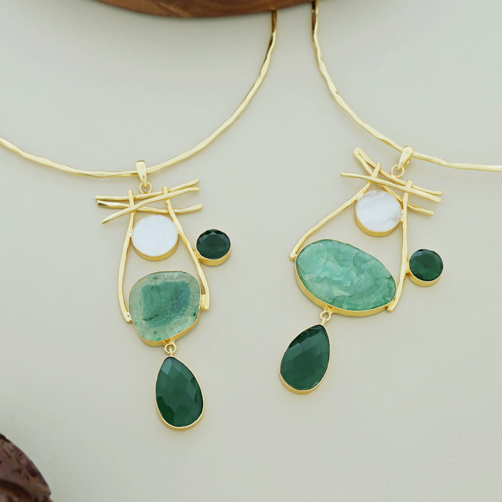 Binita Hammered Sticks MOP Agate Glossy Neck Cuff