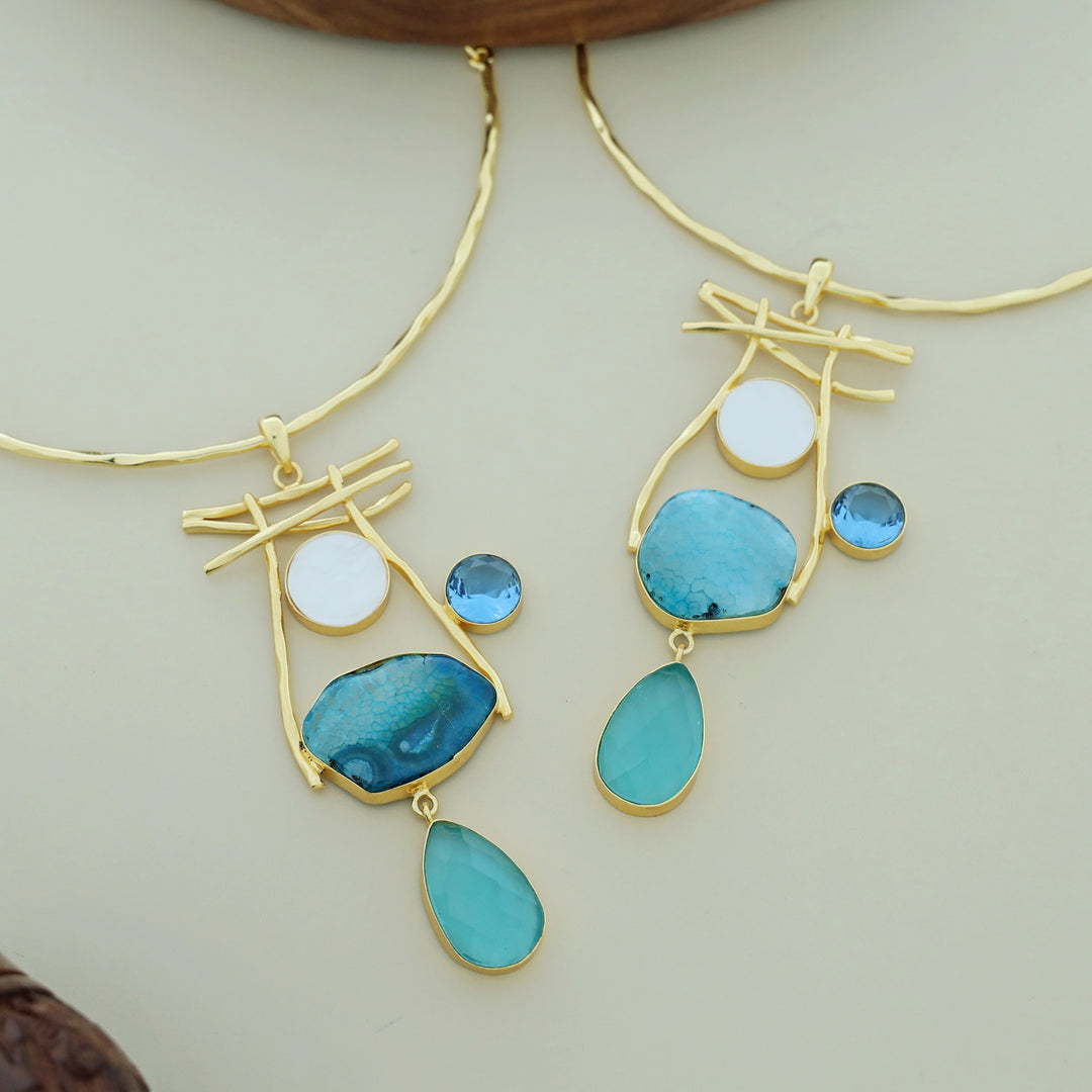 Binita Hammered Sticks MOP Agate Glossy Neck Cuff