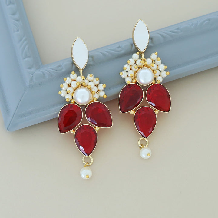 Magena Pearl Drop Glossy Stone Earring