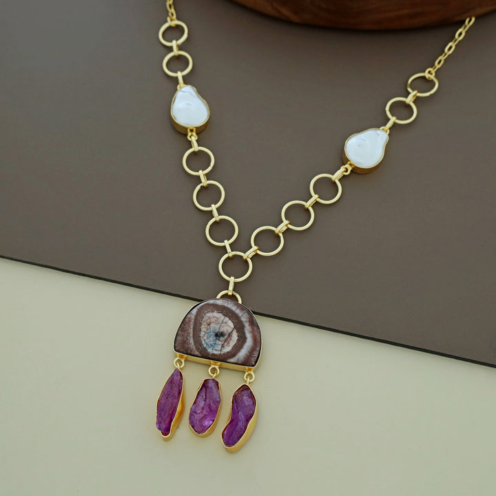 Nancy Golden Circle Baroque + Agate + Raw Stone Neckpiece