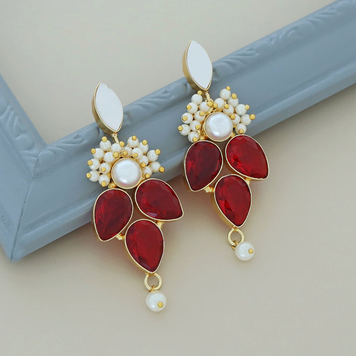 Magena Pearl Drop Glossy Stone Earring