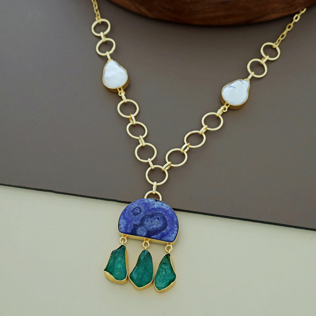 Nancy Golden Circle Baroque + Agate + Raw Stone Neckpiece