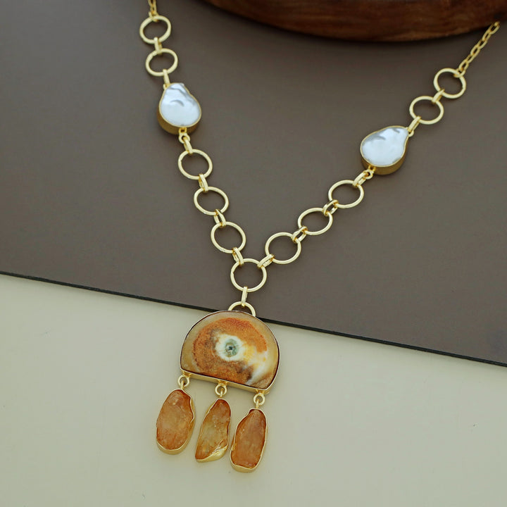 Nancy Golden Circle Baroque + Agate + Raw Stone Neckpiece