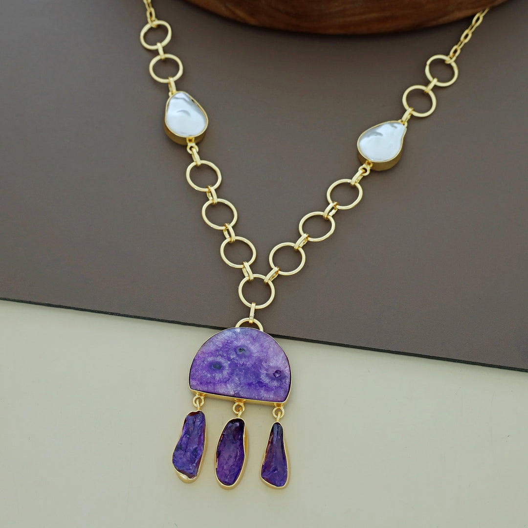 Nancy Golden Circle Baroque + Agate + Raw Stone Neckpiece