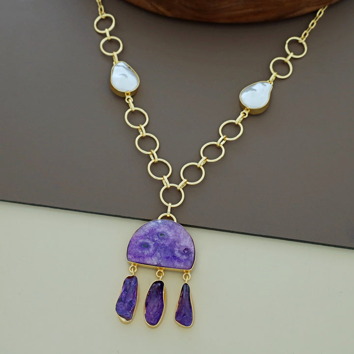 Nancy Golden Circle Baroque + Agate + Raw Stone Neckpiece