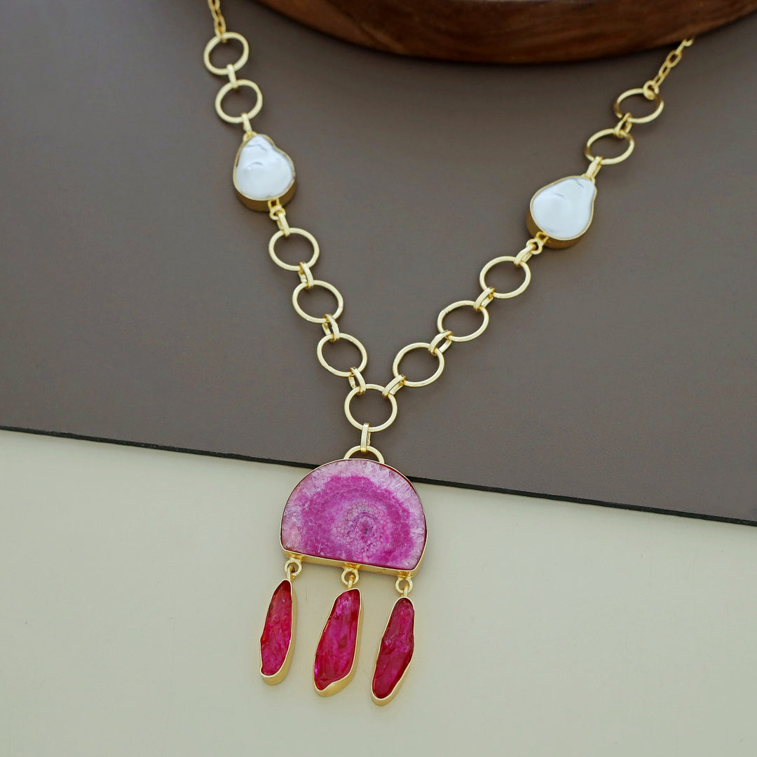 Nancy Golden Circle Baroque + Agate + Raw Stone Neckpiece