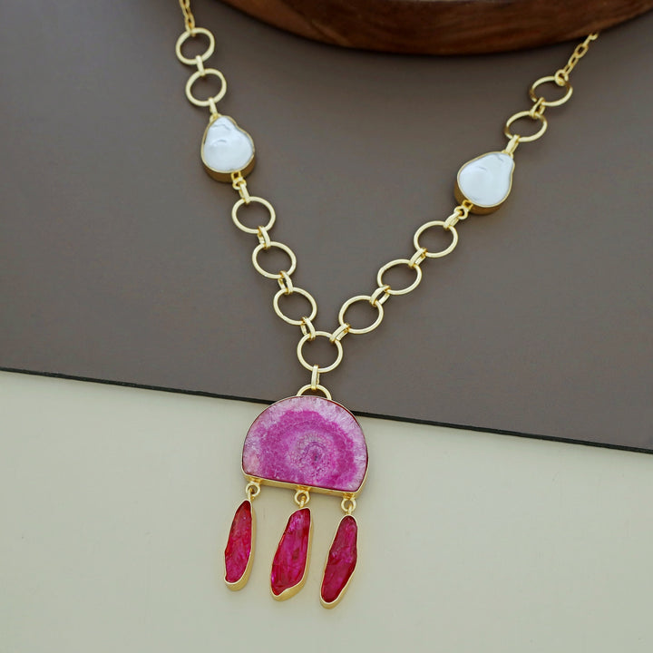 Nancy Golden Circle Baroque + Agate + Raw Stone Neckpiece