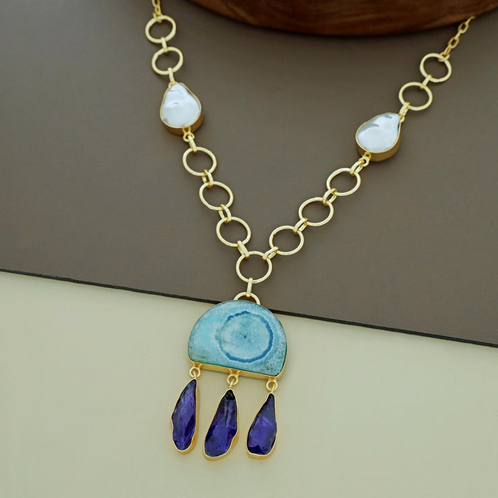 Nancy Golden Circle Baroque + Agate + Raw Stone Neckpiece