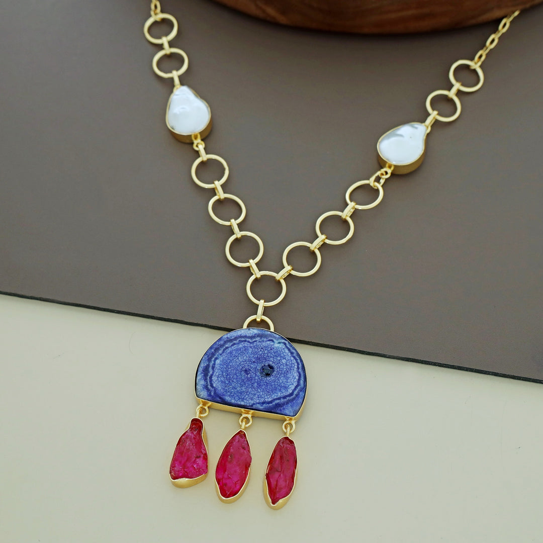 Nancy Golden Circle Baroque + Agate + Raw Stone Neckpiece