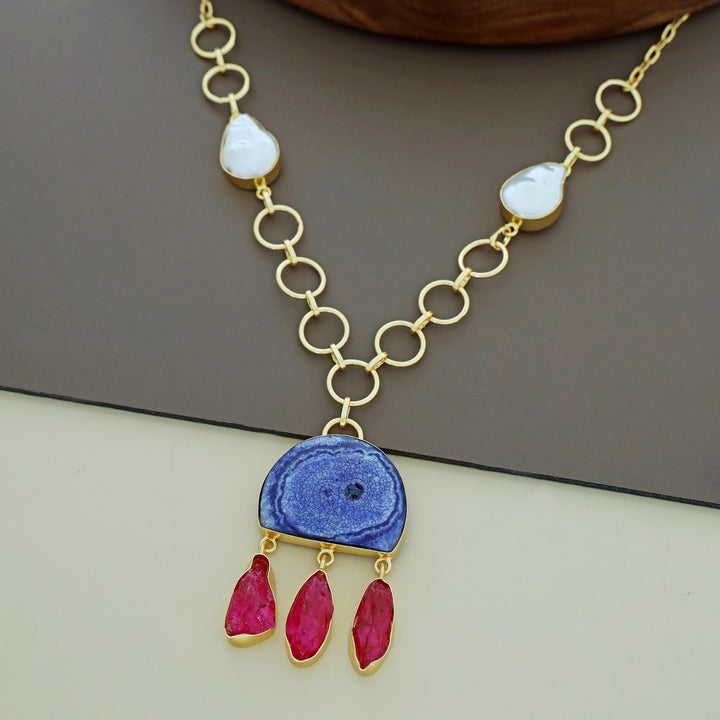 Nancy Golden Circle Baroque + Agate + Raw Stone Neckpiece