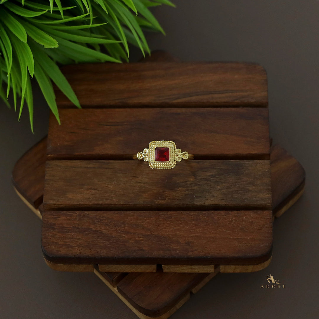Delaney Glossy Square Golden Textured Ring
