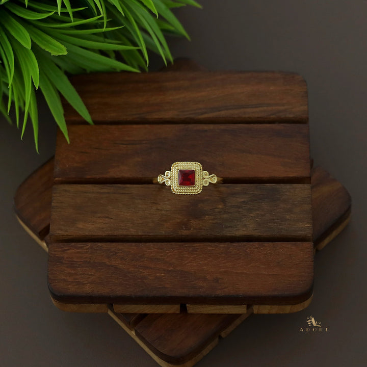 Delaney Glossy Square Golden Textured Ring