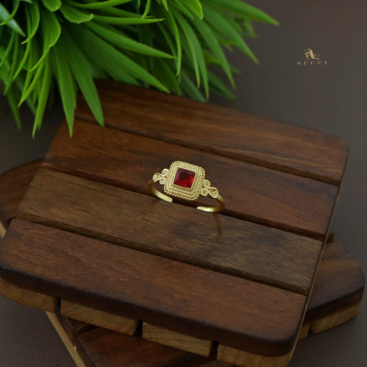 Delaney Glossy Square Golden Textured Ring
