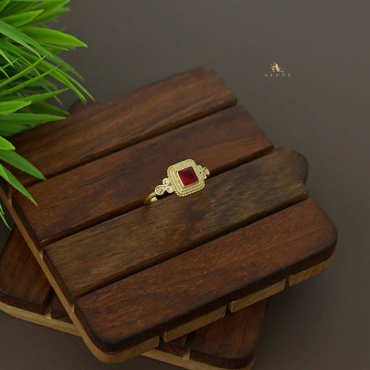 Delaney Glossy Square Golden Textured Ring