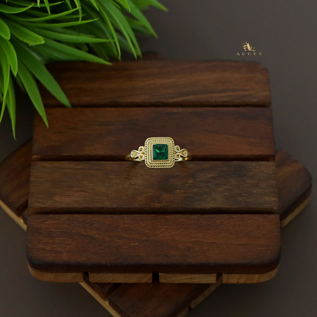 Delaney Glossy Square Golden Textured Ring