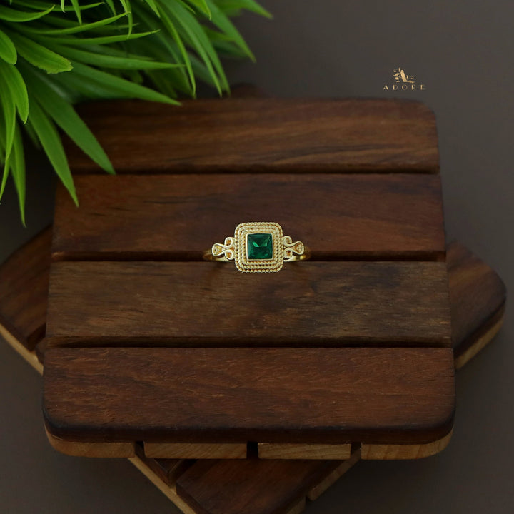 Delaney Glossy Square Golden Textured Ring