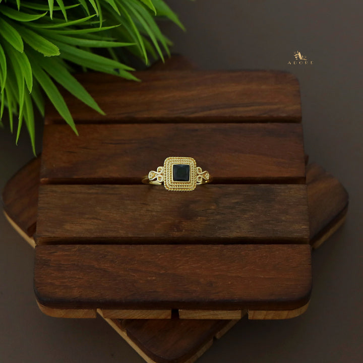 Delaney Glossy Square Golden Textured Ring