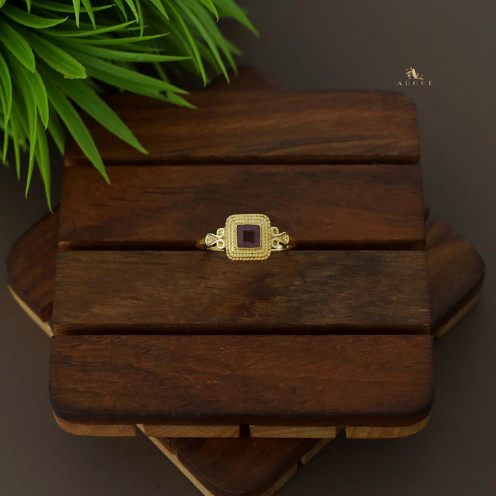 Delaney Glossy Square Golden Textured Ring
