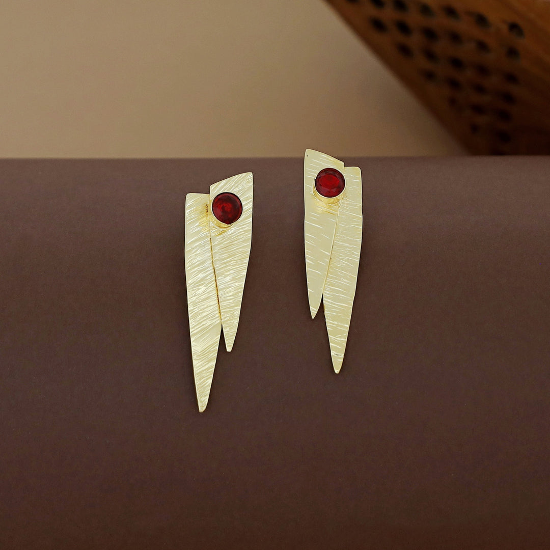 Betty Textured Golden Glossy Dual Inverted Triangle Earring