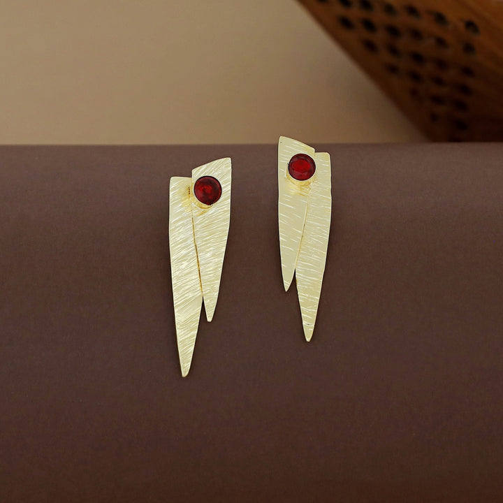 Betty Textured Golden Glossy Dual Inverted Triangle Earring