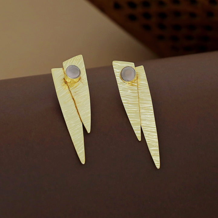 Betty Textured Golden Glossy Dual Inverted Triangle Earring