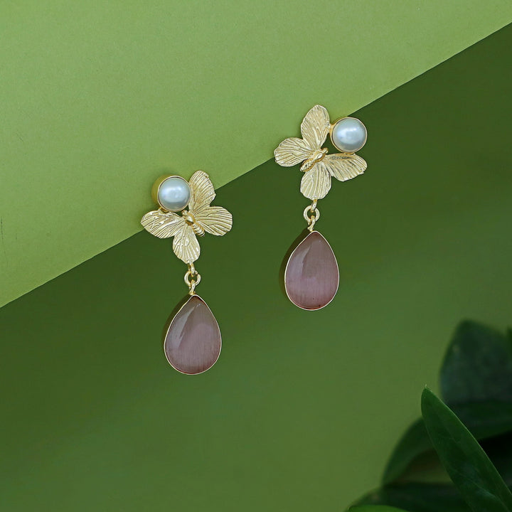 Wamika Pearl Butterfly Glossy Drop Earring