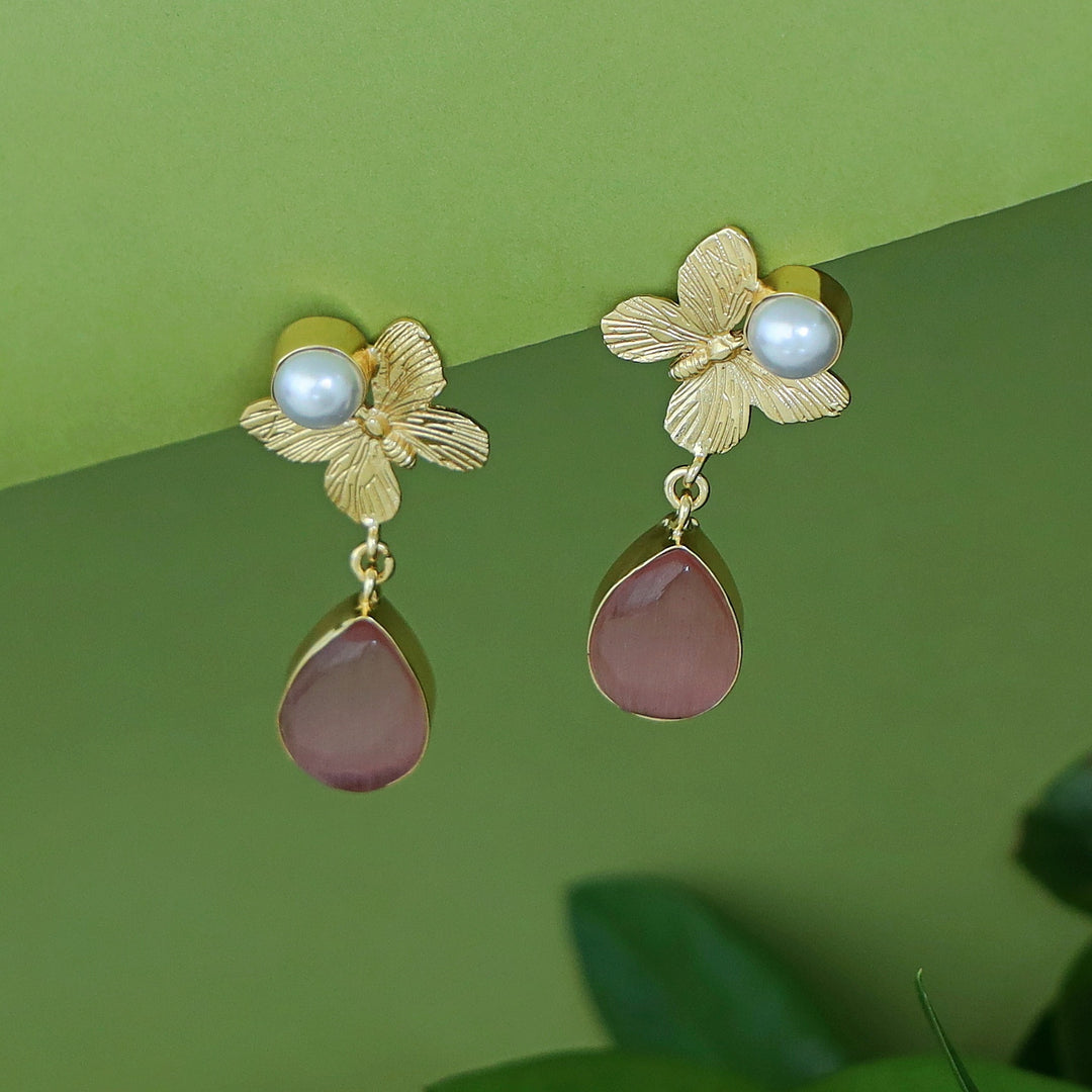 Wamika Pearl Butterfly Glossy Drop Earring