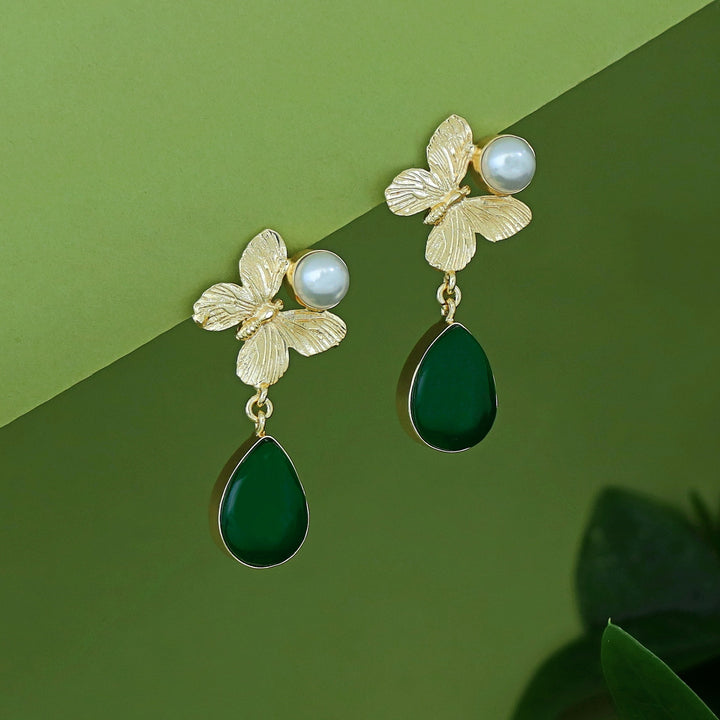 Wamika Pearl Butterfly Glossy Drop Earring