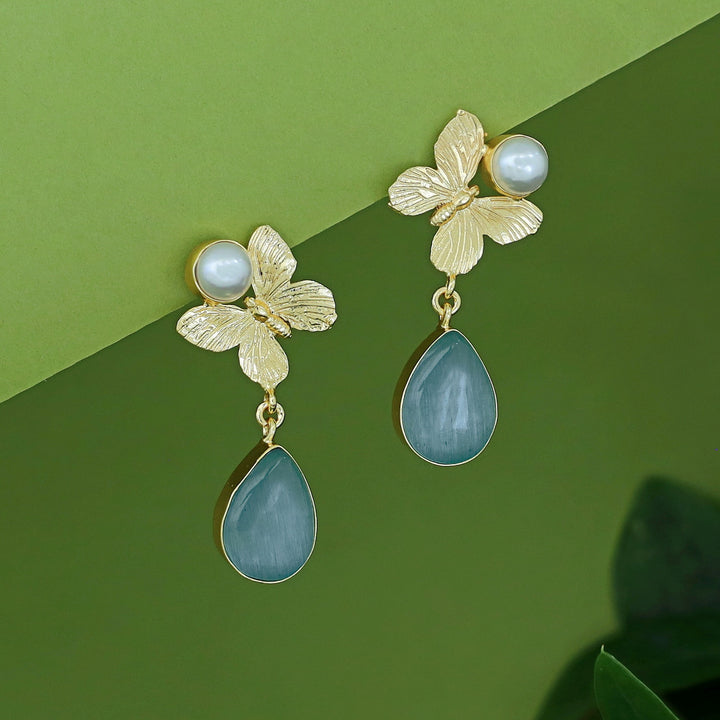 Wamika Pearl Butterfly Glossy Drop Earring