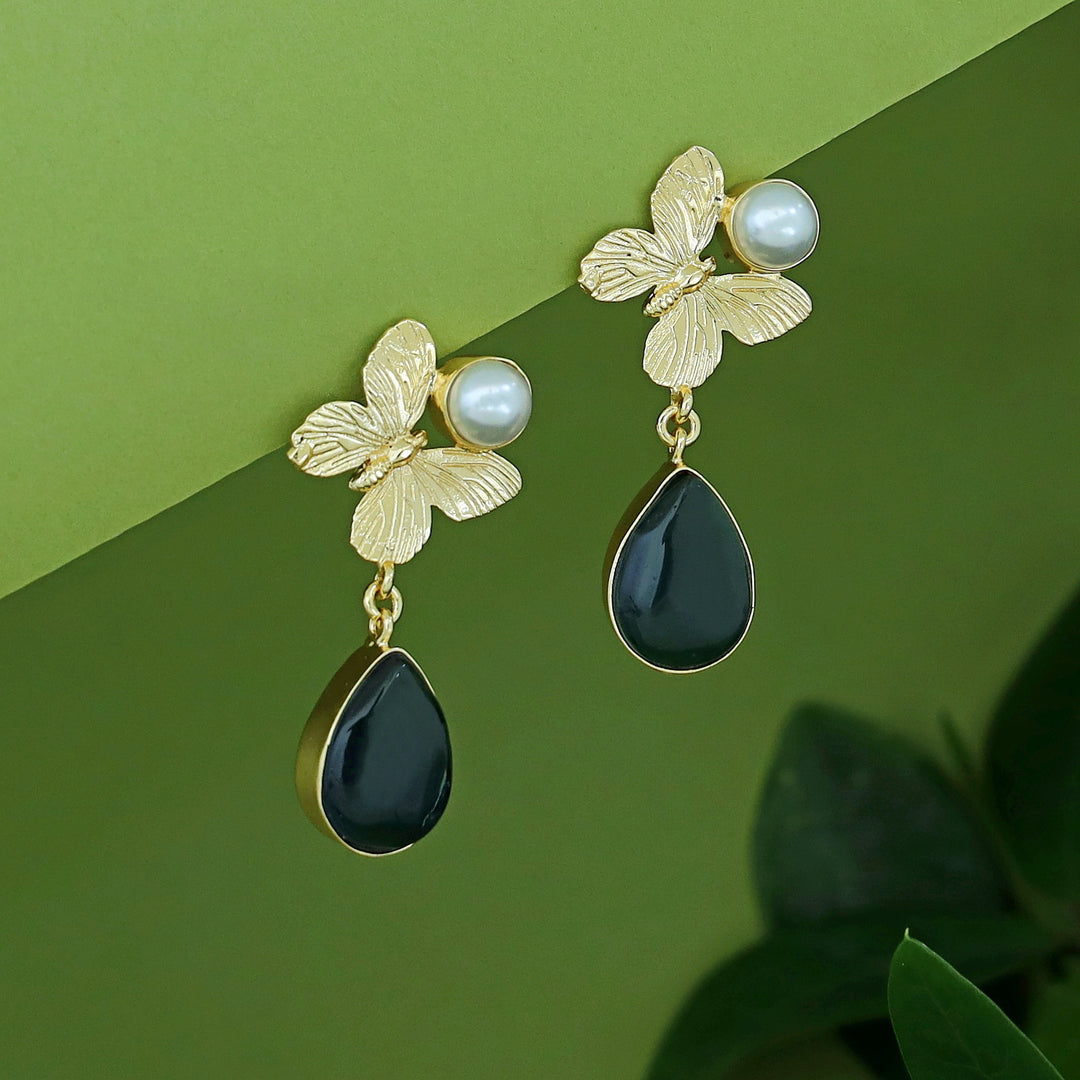 Wamika Pearl Butterfly Glossy Drop Earring